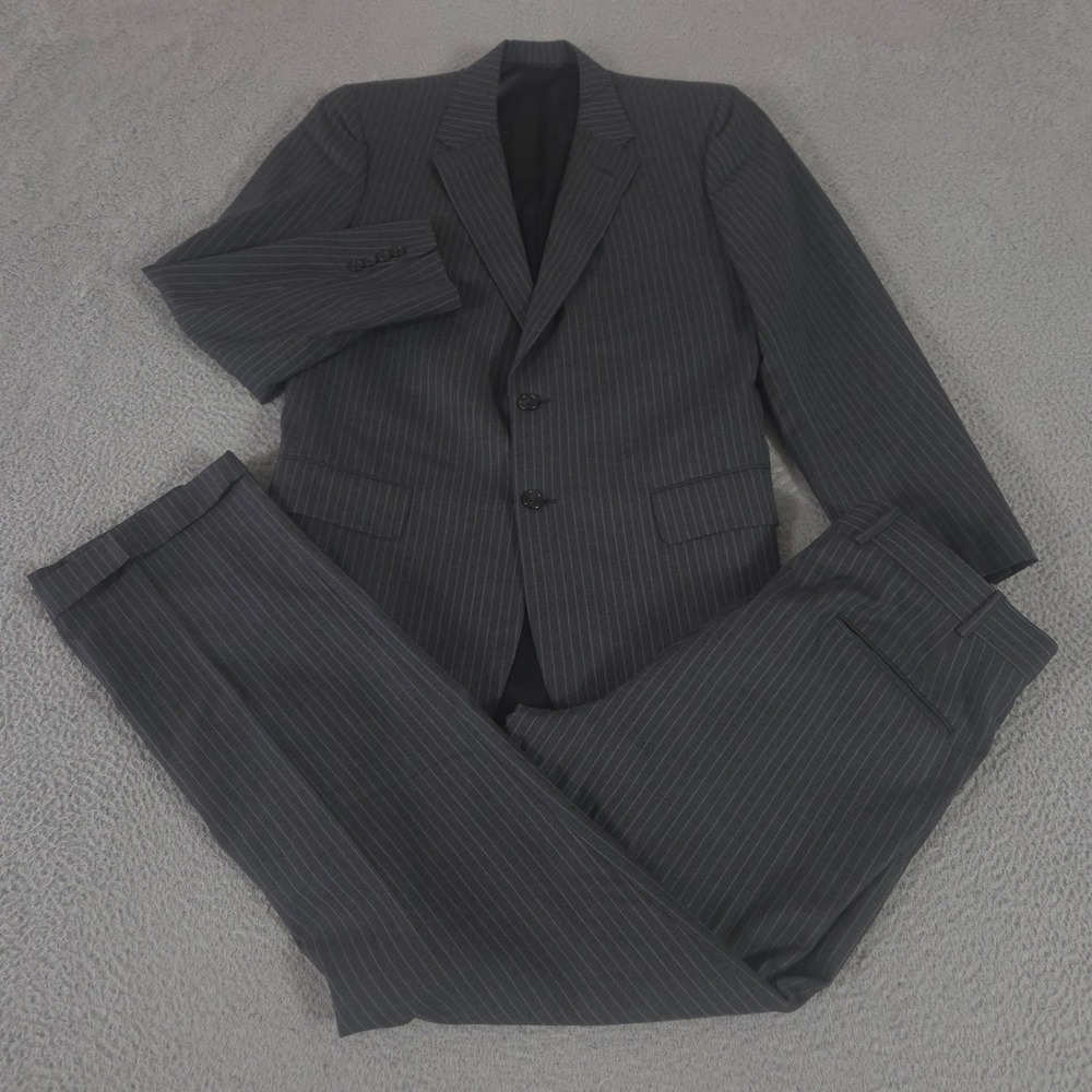 Tom James 2-Piece Suit Mens 40R Pants 32x33 Charcoal Pinstripe Bespoke Straight